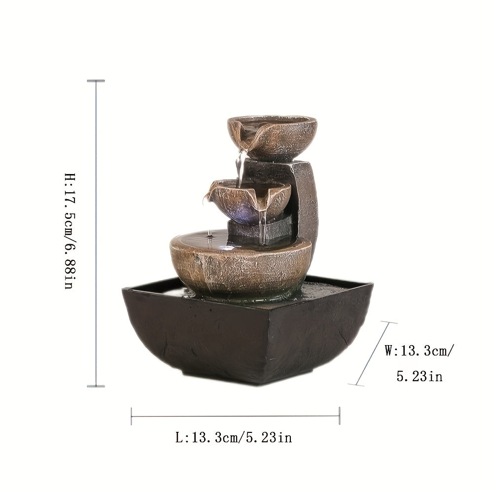 Resin Waterfall Tabletop Fountain USB Powered – Indoor Decorative Flowing Water Feature for Home & Office Relaxation, Meditation Zen Decor, Suitable for Living Room, Bedroom & Desktop
