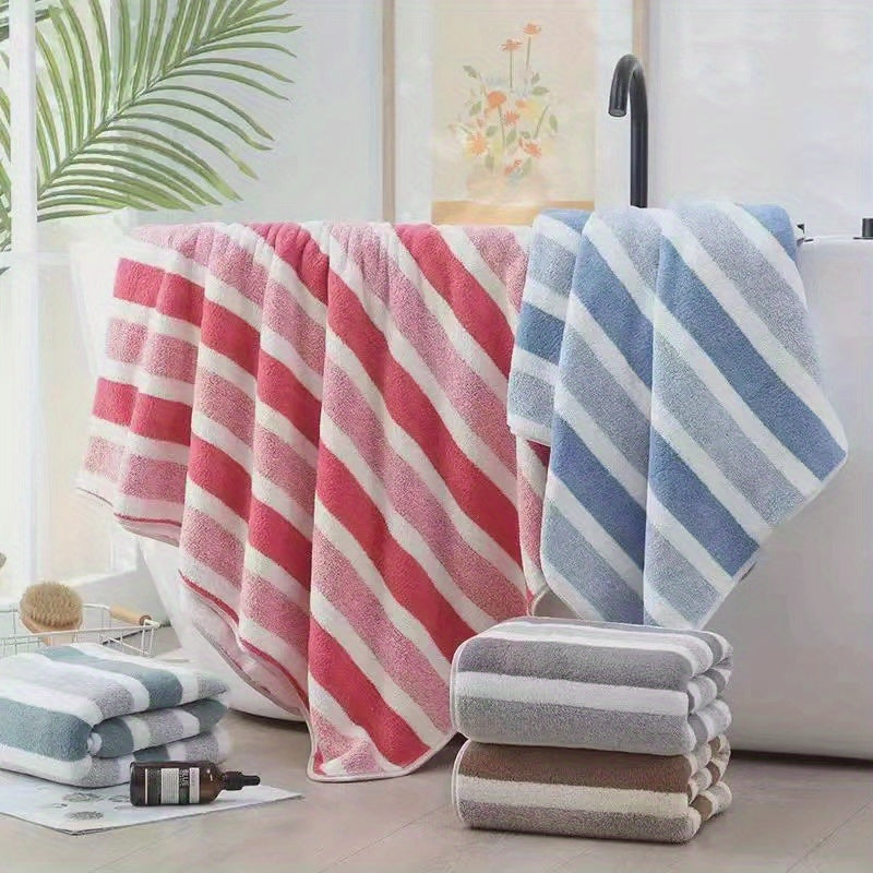 8-Piece Hotel-Quality Striped Bath Towel Set – Lint-Free Super Absorbent Two-Color Towels | 2 Large Bath Towels, 2 Medium Bath Towels & 4 Washcloths