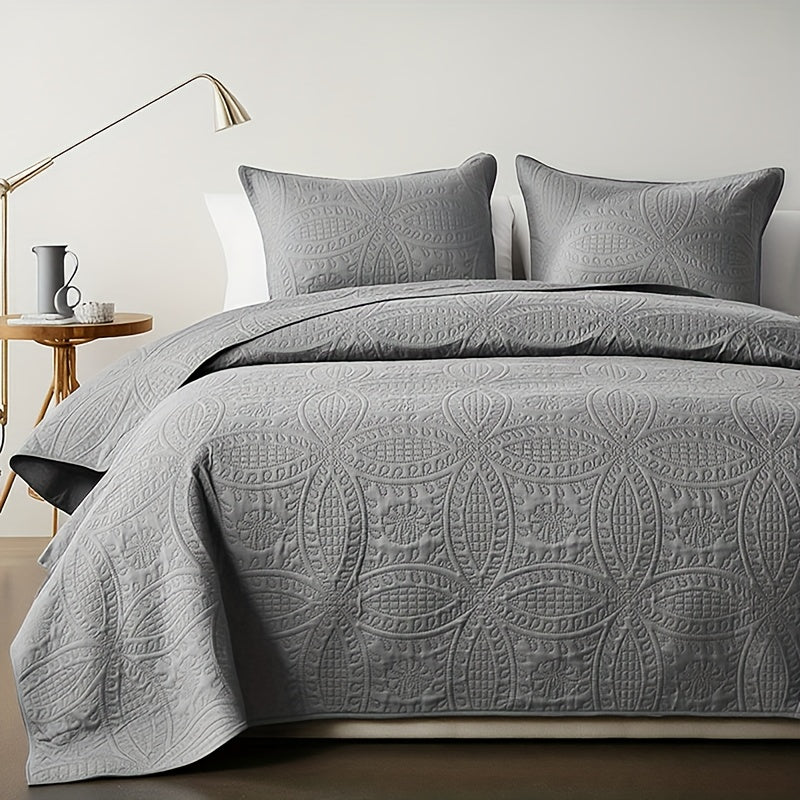Lightweight Microfiber Quilt Set 2/3 Pcs – Coin Pattern Coverlet, Soft Breathable Bedspread for Twin Full Queen King, Back to School Dorm & Seasonal Bedroom Decor