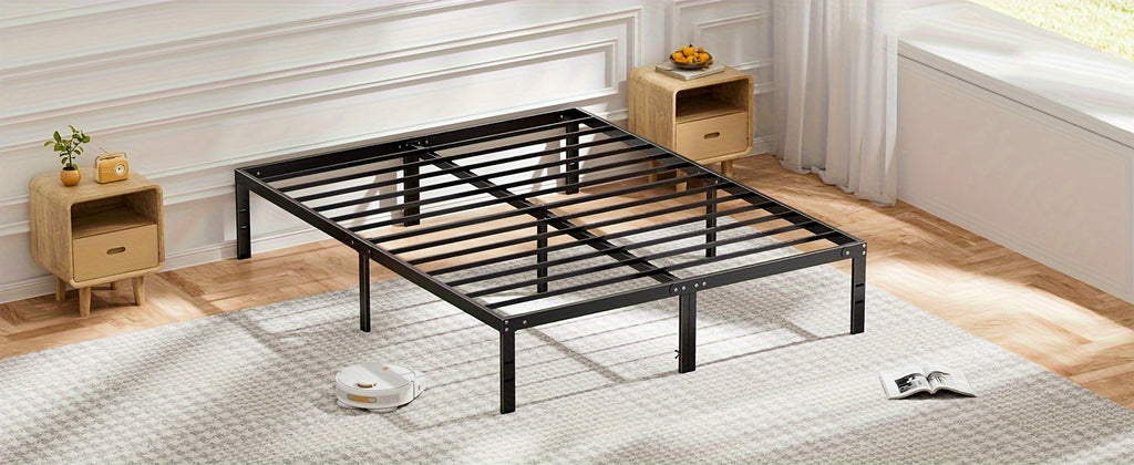 Metal Platform Bed Frame with Steel Slat Support | No Box Spring Needed | Under-Bed Storage | Easy Assembly | Noise-Free | Black | Twin Full Queen King