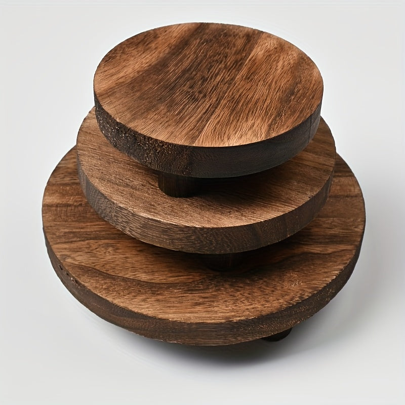 Rustic Wooden Display Risers Set of 3 – Farmhouse Cake Stand & Decorative Pedestals for Kitchen Counter, Home Decor, Christmas, Valentine’s Day & New Year Table Styling