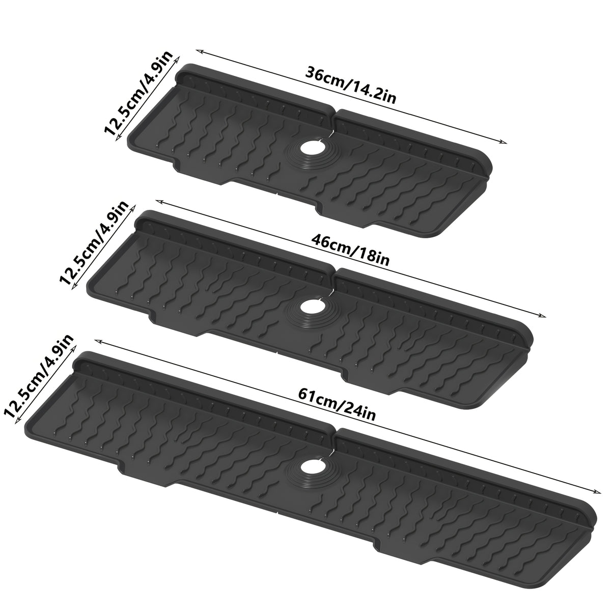 Silicone Sink Drying Mat & Faucet Splash Pad with Sponge Holder – Wave Pattern, 5° Drainage Slope, Heat-Resistant, 3 Sizes & 3 Colors for Kitchen & Bathroom Counter