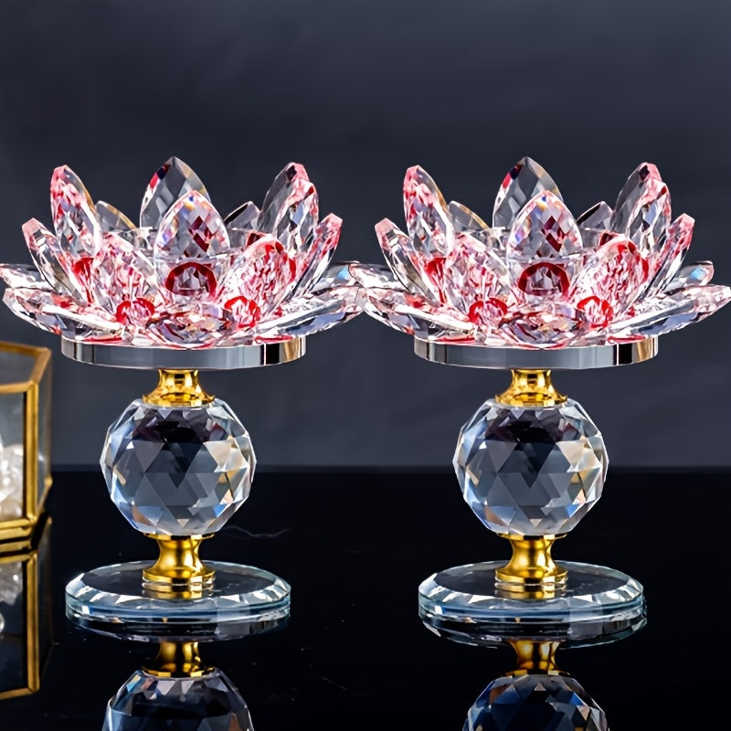 Crystal Lotus Candle Holders Set of 2 Polished Decorative Desktop Centerpiece for Christmas Thanksgiving Halloween Easter Hanukkah Home Decor