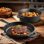 Pre-Seasoned Cast Iron Dutch Oven & Frying Pan Set – 2-in-1 Deep Pan + Skillet for Baking, BBQ, Stovetop & Induction | Indoor & Outdoor Cookware