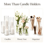 White Pillar Candles with Clear Glass Hurricane Candle Holders – Elegant Cylinder Vases for Wedding Centerpieces, Parties, Home & Office Decor, Table Decorations