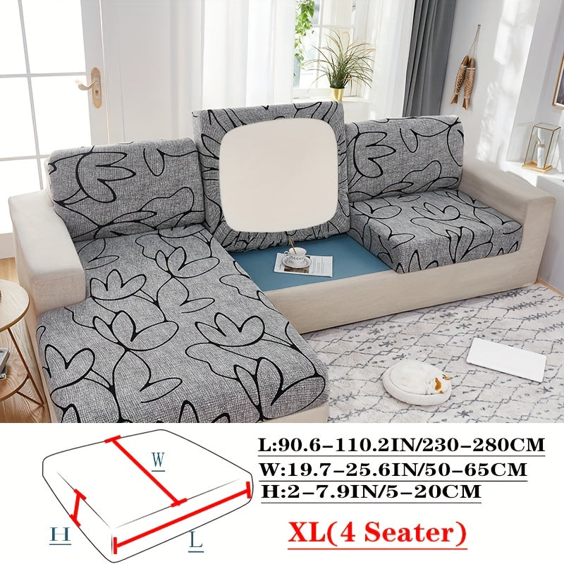 Floral Pattern Sofa Cover Breathable Soft Machine Washable All Season Light Grey Fits 1 to 4 Seater Chaise Longue and Backrest Options