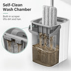 Flat Mop and Bucket Set Self-Cleaning – 6 Washable Microfiber Pads, Hands-Free Wringing Wet Dry Floor Mop for Hardwood, Tile & Laminate