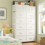 Tall Fabric Dresser with Wood Top & Metal Frame – Large Bedroom Dresser Storage Drawer Unit 37"W x 52"H for Closet Living Room Entryway