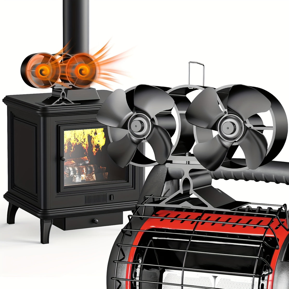 Wood Stove Fan 8-Blade Dual Motor Heat Powered Fireplace Fan for Wood Log Burner Stove Buddy Heater No Electricity Required Silent Operation Model 800B7 500J