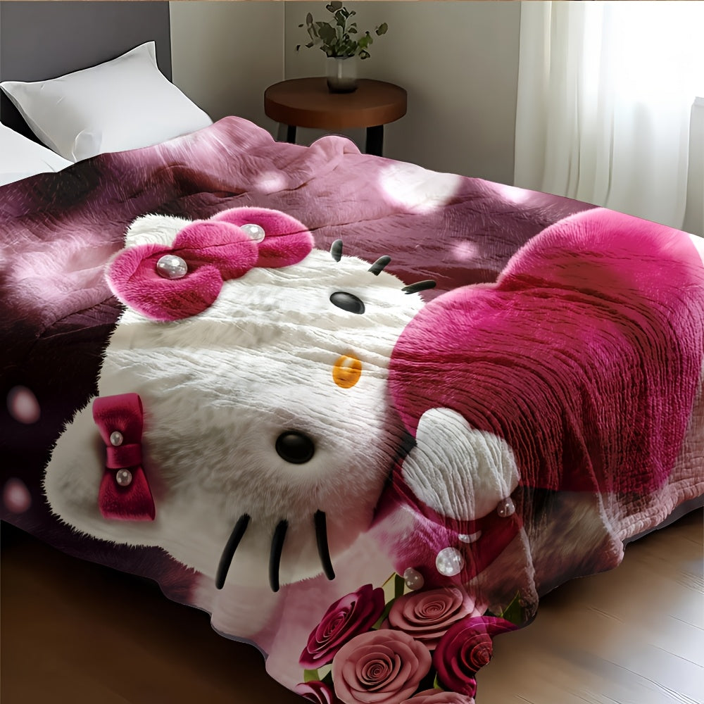 Pink Romantic Cartoon Anime Flannel Throw Blanket – Ultra-Soft Fully Printed Plush Blanket for Sofa, Bed & Travel | Valentine’s Day, Christmas & Holiday Gift | 40×50 / 50×60 / 60×80in