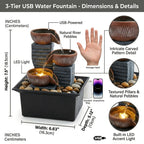 4-Tier Desktop Water Fountain with LED Lights, Decorative Bubble Balls & Natural River Stones, Indoor Tabletop Waterfall Fountain for Home & Office Relaxation, Meditation Zen Decor