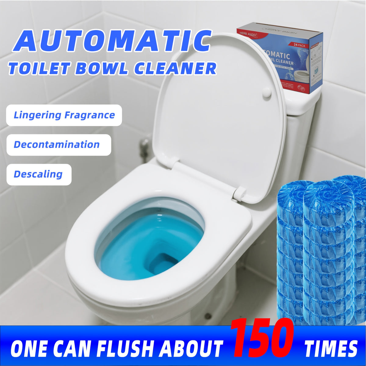 Toilet Bowl Cleaner Tablets Automatic – 12 / 24 / 32 Count Blue Blocks, Low Odor, Stain Removing & Long-Lasting Deodorant for Home & RV