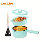 Mini Electric Cooker 2L Non-Stick Saute Pan with Adjustable Power, Rapid Noodle Cooker Mini Pot for Ramen, Oatmeal, Steak, Eggs & Fried Rice – College Dorm Room Essential, Beige & Green