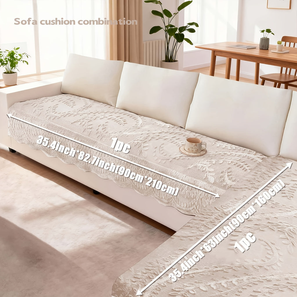 Plush Sofa Cover Faux Rabbit Fur Non-Slip, Thickened Quilted Sofa Cushion Cover Machine Washable, Warm Breathable Pet-Friendly Couch Pad for Living Room, Bedroom & Office