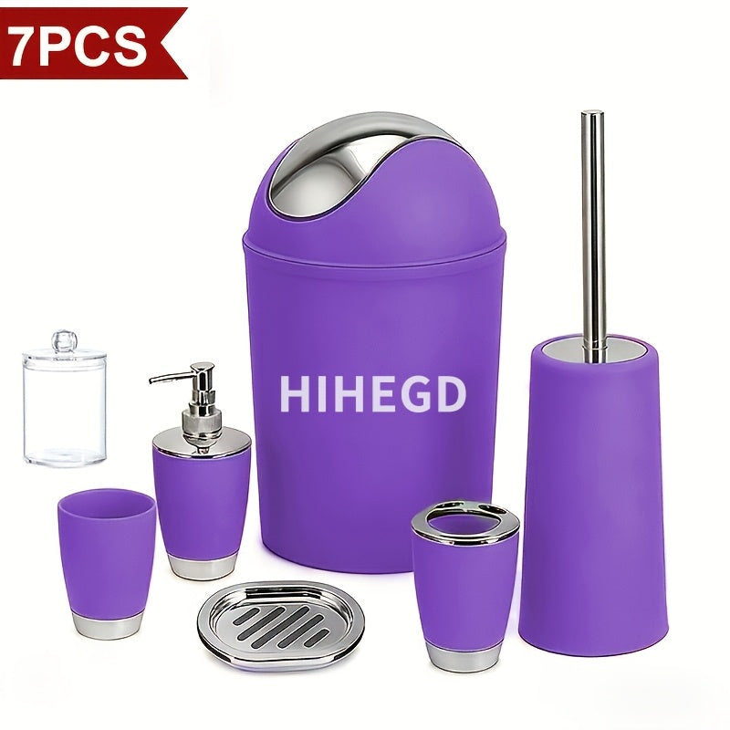 7-Piece Luxury Bathroom Accessory Set Modern Style Trash Can Toilet Brush Soap Dispenser Dish Toothbrush Holder Mouthwash Cup