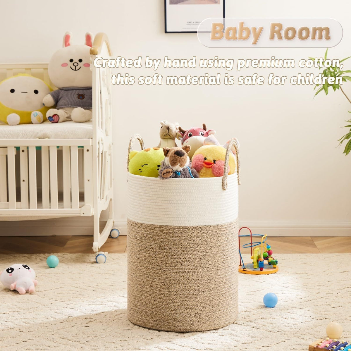 Collapsible Woven Rope Laundry Basket & Hamper - 4 Sizes (12-26 Gal), Cotton Rope Storage Basket for Dirty Clothes, Blankets & Toys, Boho Bathroom Nursery & Living Room Decor