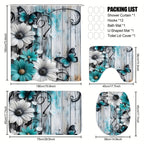 4pcs Floral Butterfly Shower Curtain Set Teal White with 12 Hooks Bath Rug - 2D Print Bathroom Decor Gift for Women Men Home Decoration | Nuvia Haven