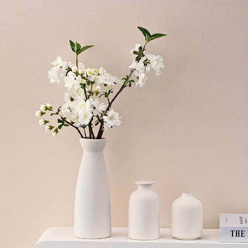 Boho Ceramic Vase Set 3pcs Matte Nordic Minimalist Geometric & Floral Designs, Decorative Vases for Living Room, Entryway, Bookshelf, TV Console & Bathroom Vanity, Holiday & Birthday Gift