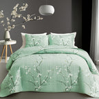 Plum Blossom Quilt Set 2 3 Piece - Soft Breathable Hypoallergenic Quilted Bedspread with Pillowcases Twin Full Queen King Machine Washable