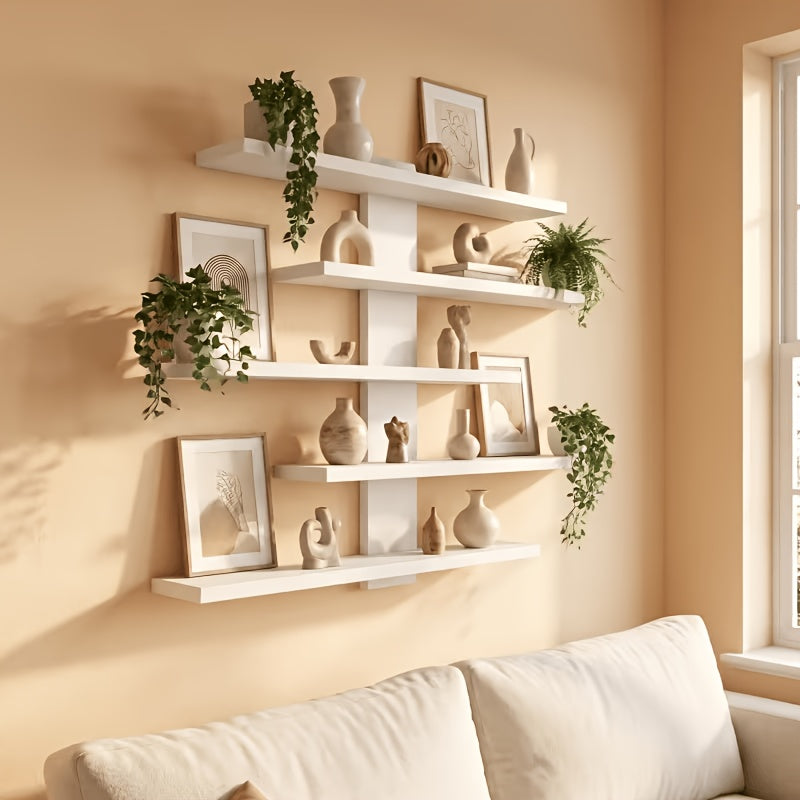 5-Tier Floating Wall Shelves Adjustable Display Rack – Modern Fiberboard Collectible Shelf for Action Figures, Building Blocks, Dolls & Statues, Decorative Storage Unit for Home & Office
