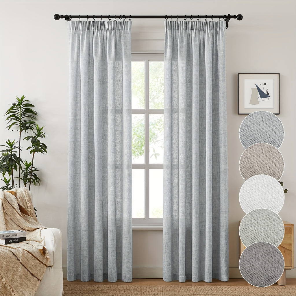 Burlap Textured Semi-Sheer Curtains Rod Pocket 2-Panel Set | Light Filtering Farmhouse Drapes for Living Room Bedroom Bathroom, W52" × H84"/96"/108", Light Grey Natural White