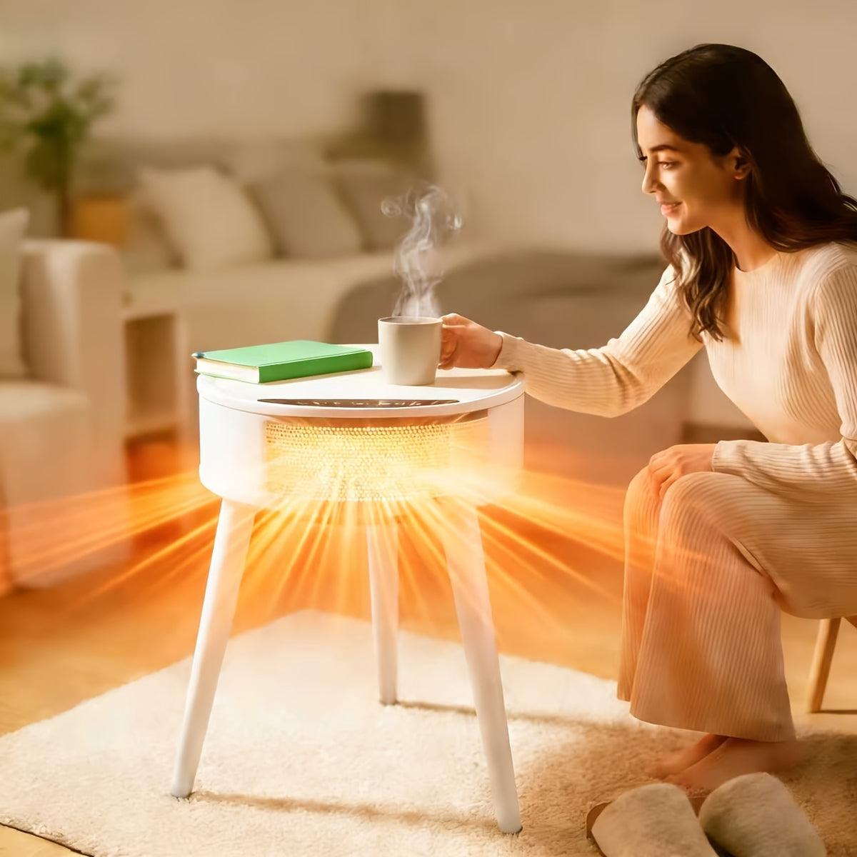 PTC Ceramic Space Heater 1500W – LED Display, Remote, Auto-Oscillating Tripod Side Table Design | Portable Freestanding | 600+ Sq Ft | White, Black, Grey