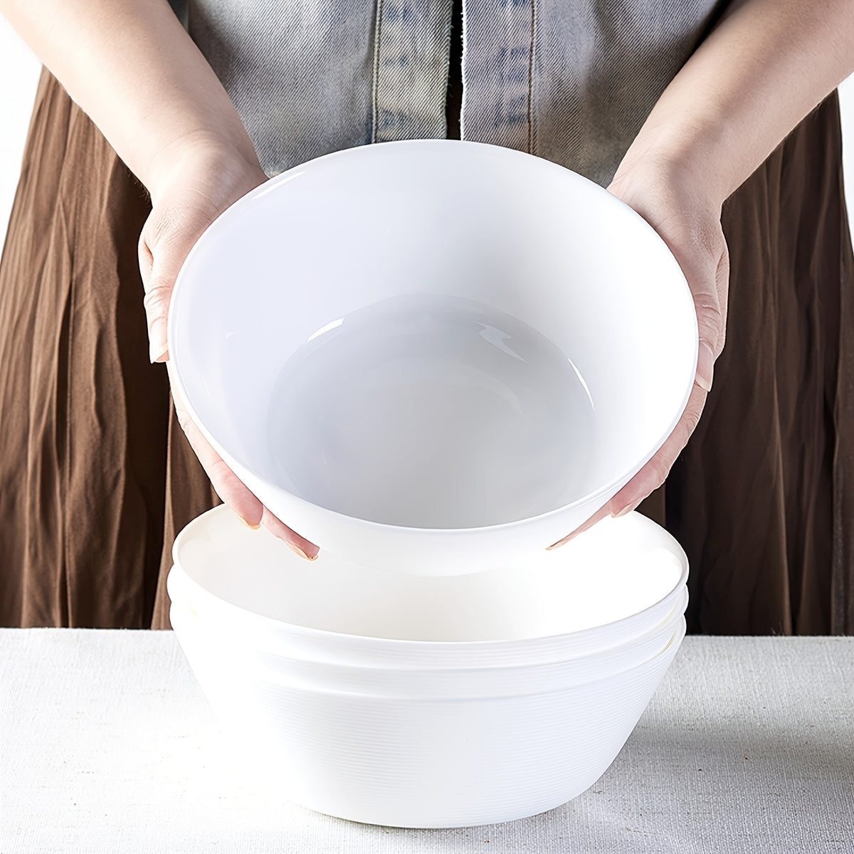 Large Opal Glass Soup Bowls Set of 4 – 38oz 7.5 Inch White Ramen Noodle Salad Bowls, Anti-Slip Anti-Scald, Dishwasher, Microwave & Refrigerator Safe