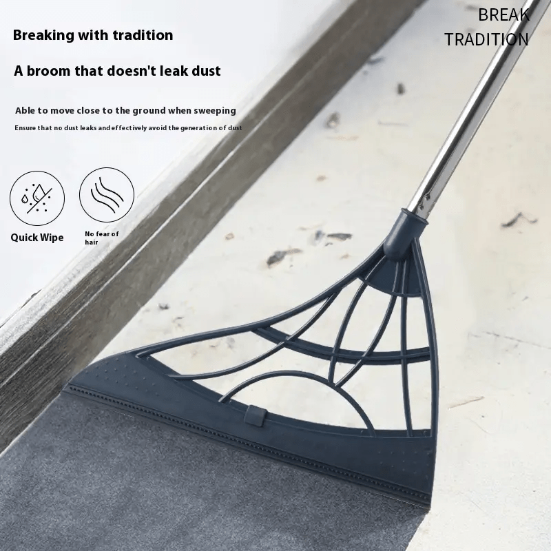 45-Inch Extra-Long Broom with Rubber Sweep & Unflagged Bristles – Stainless Steel Handle Floor Broom for Pet Hair & Debris, Hard Floors, Home & Office Sweeping
