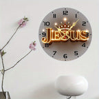 10-Inch Silent Wall Clock with Golden Crown Design – Round Wooden Frameless Battery Operated Decorative Clock for Living Room, Bedroom, Kitchen & Office, Aesthetic Religious Gift