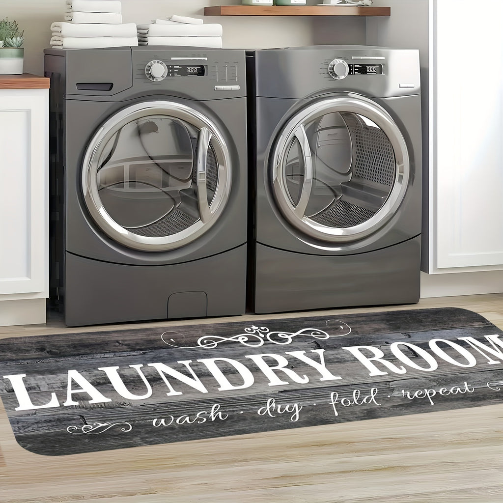 Non-Slip Runner Rug with Rubber Backing Machine Washable Gray Wood-Tone Farmhouse Floor Mat for Hallway Bathroom Laundry Room Multiple Sizes