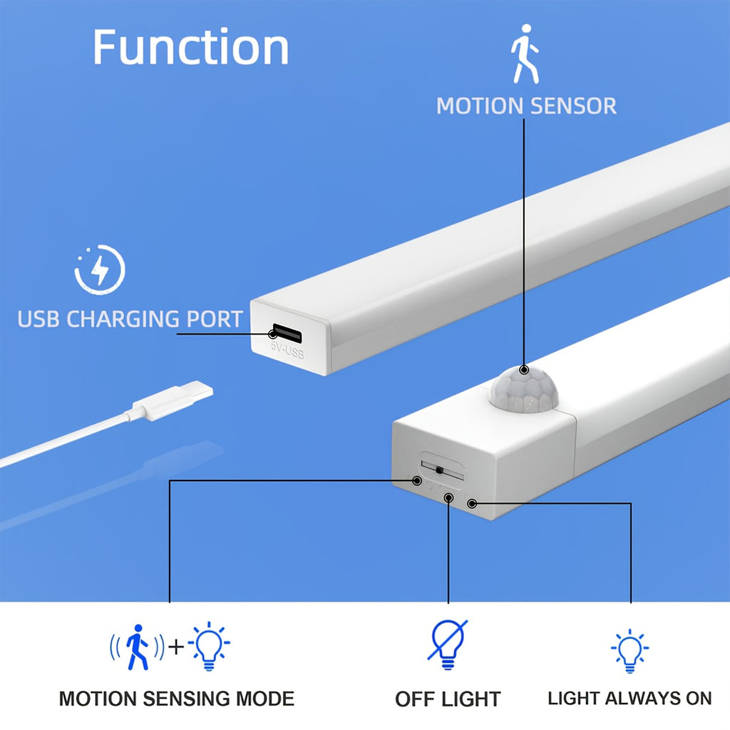 LED Motion Sensor Cabinet Lights 6-Pack, USB Rechargeable Magnetic Indoor Night Light Strips for Stairs, Shelves & Closets – 3.94in / 7.87in / 11.81in