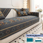 Embroidered Chenille Sofa Slipcover Bohemian Geometric Floral Pattern | Non-Slip Machine Washable Couch Cover for 1-2-3-4 Seater with Armrest & Pillow Cover Options, 6 Colors