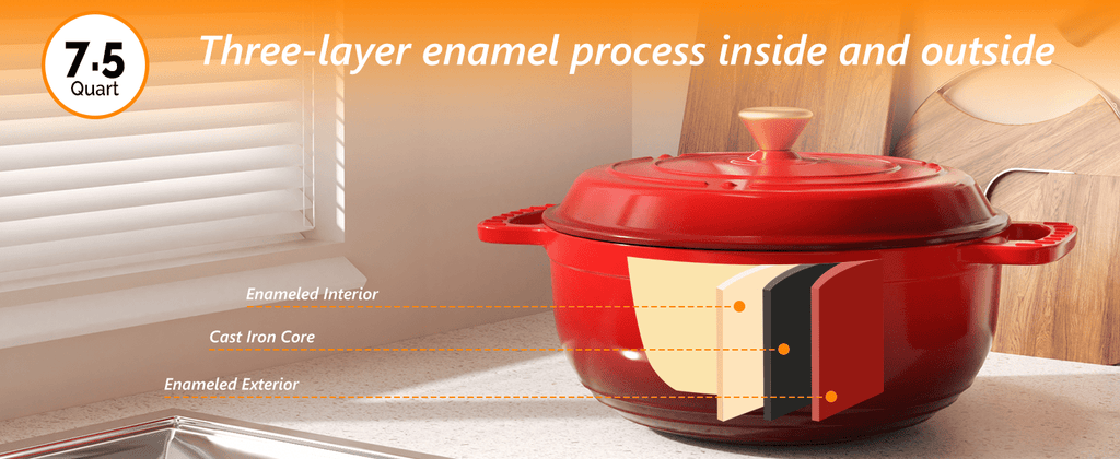 Dutch Oven 5QT 6QT 7.5QT Enameled Cast Iron Cookware with Lid Silicone Handles Oven Safe 500°F Bread Baking Stews Roasts Multiple Colors