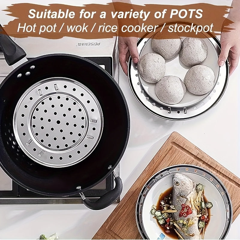 Stainless Steel Steamer Rack Set 3 Piece Multi-Layer Round Insert with Can Holder Fits Standard Pots for Home Kitchen Steam Cooking