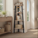 Corner Shelf 4-Tier Ladder Bookshelf & Plant Stand – Industrial Style Space-Saving Corner Shelving Unit for Living Room, Bedroom, Study & Entryway