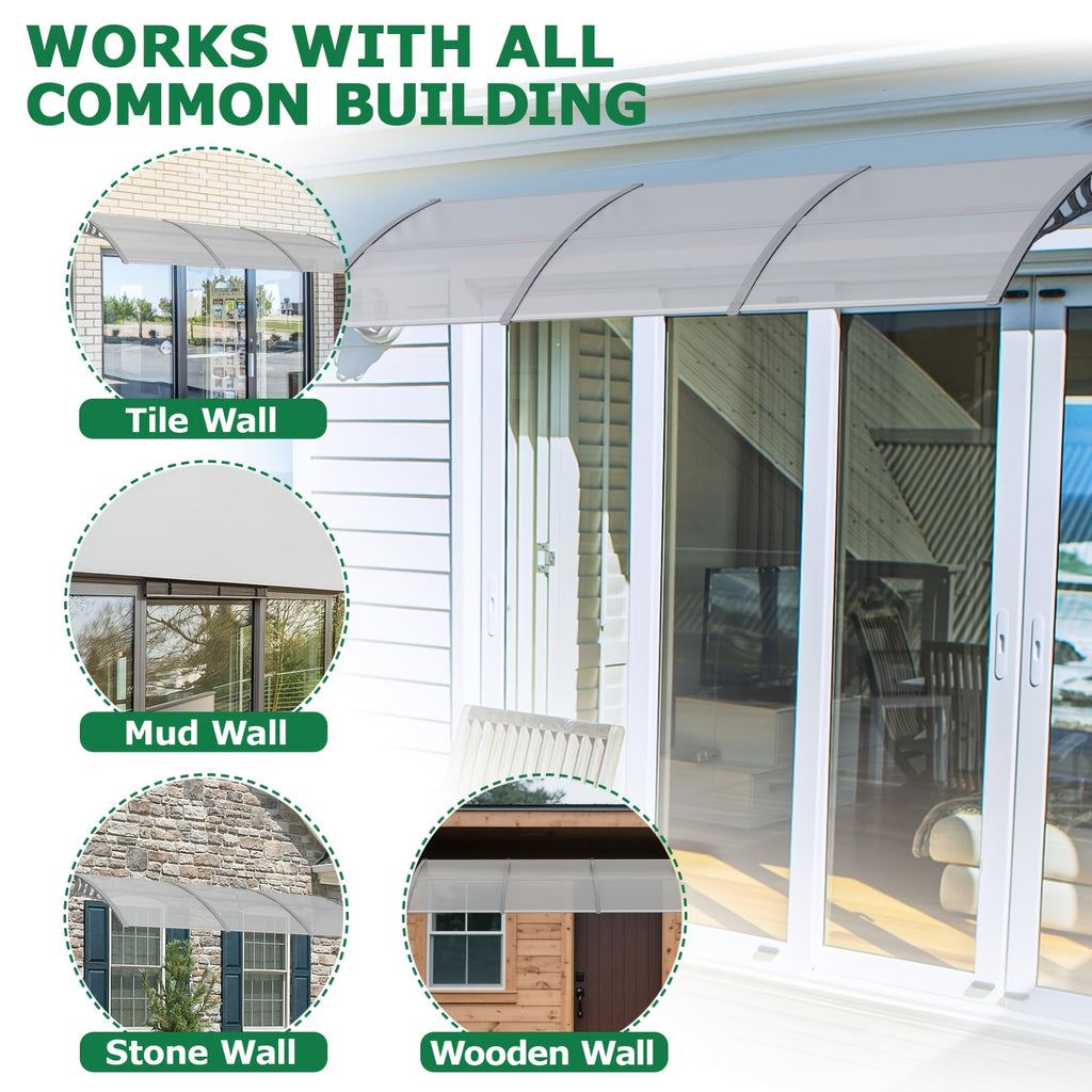 Polycarbonate Door Window Awning Canopy UPF50+ UV Rain Snow Protection Outdoor Entry Overhang 80x40 120x40 Hollow Sheet Clear Brown