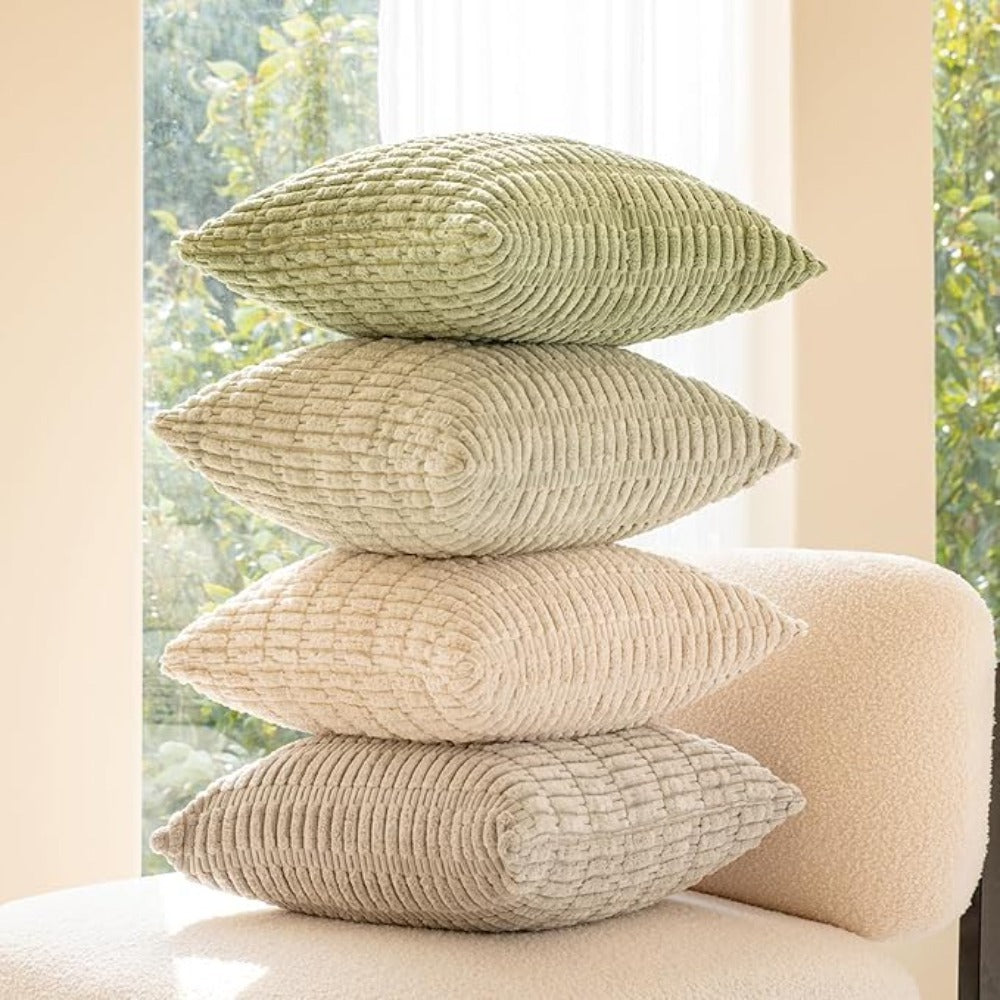 Corduroy Throw Pillow Set of 2 with Inserts 18x18 Ultra-Soft Double-Sided Cushions Washable Cover for Couch Bed Sofa Living Room Home Decor 7 Colors