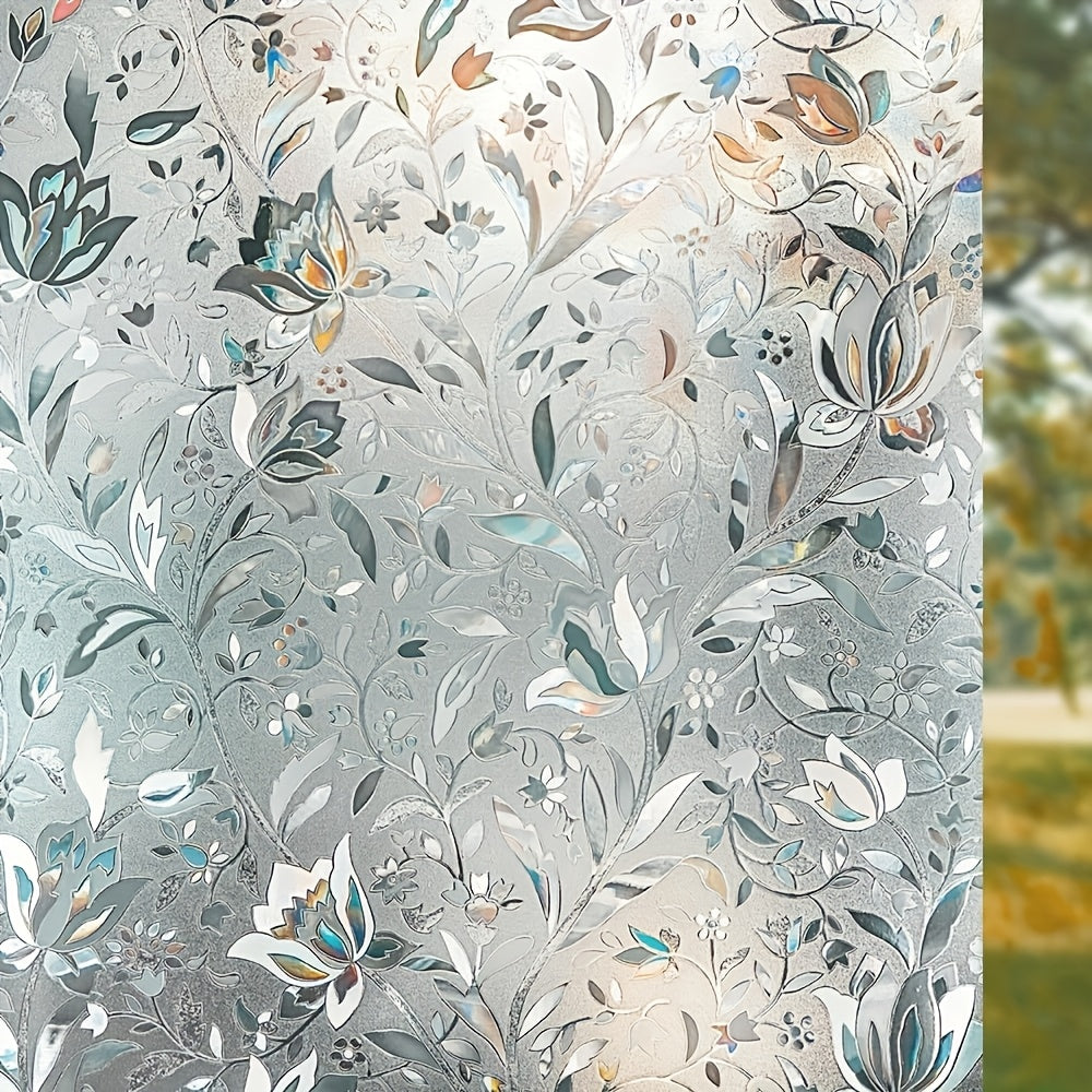 Frosted Window Film Static Cling Removable Non-Adhesive 7mil Tulip Pattern – Privacy & Heat Control Window Film for Bathroom, Home Office & Living Room