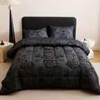Skull Quilt Set 3 Pcs – Black & Gray Digital Print Comforter with 2 Pillowcases, 180GSM Soft Breathable Bedding for Twin Full Queen King Dorm & Bedroom Decor