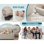 Liquid-Resistant Sofa Cover with Pocket, Geometric Pattern Couch Slipcover Furniture Protector for Pets, Washable Thick Soft 1 2 3 4 Seat Sizes Chair Loveseat Sofa