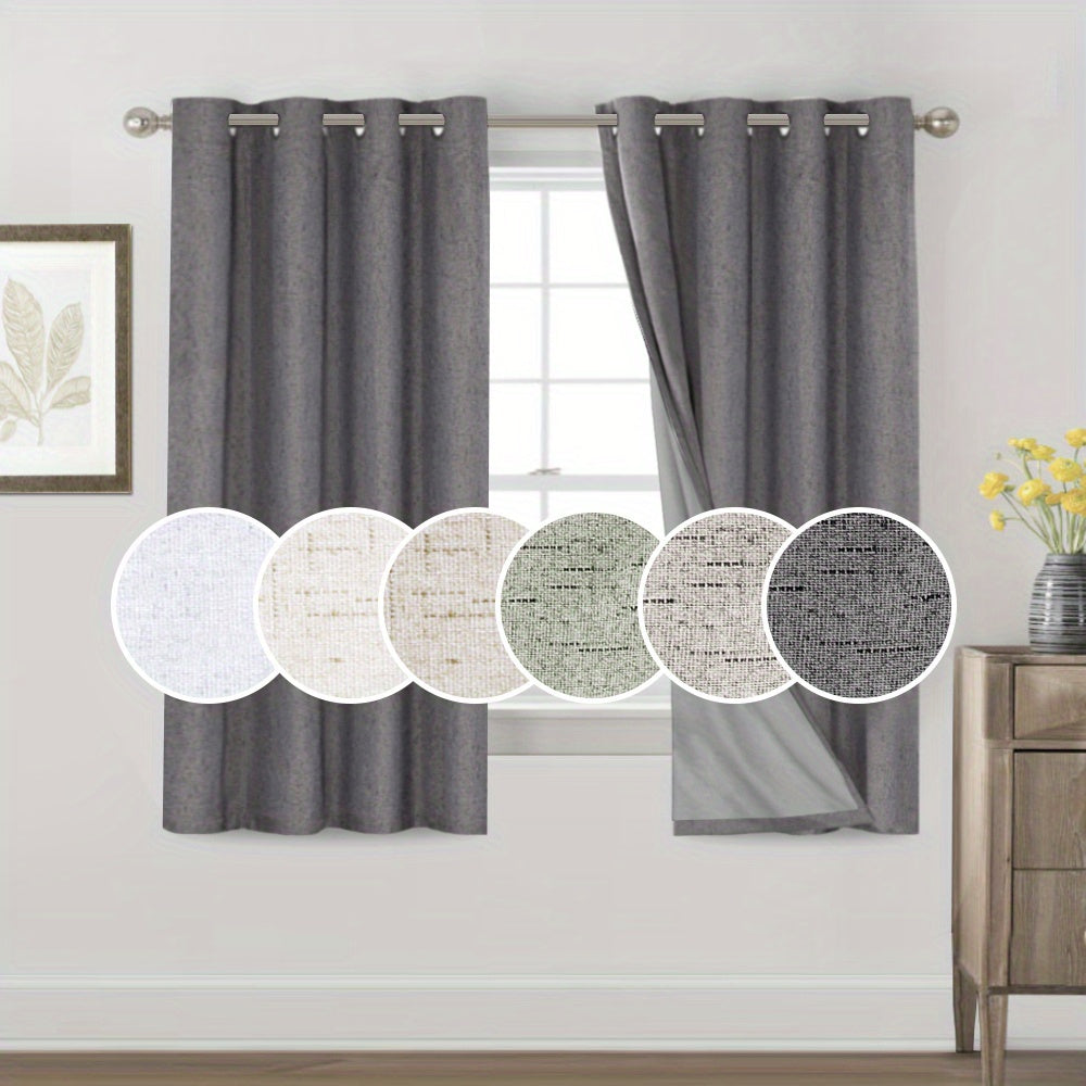 100% Blackout Linen Textured Curtains – Thermal Insulated Noise Reducing Grommet Window Drapes | 2-Panel Set for Bedroom, Living Room & Hall | 6 Neutral Colors