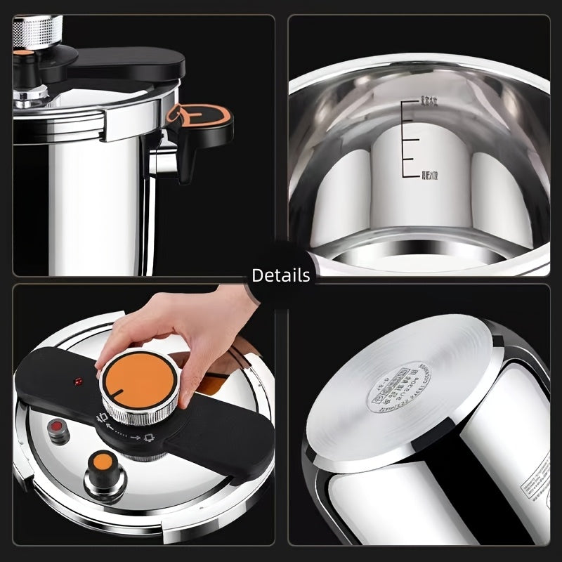 Stainless Steel Pressure Cooker Fast Cooking with One-Touch Locking Lid, Safety Valve & Pressure Gauge – Induction & Gas Compatible for Indoor Outdoor Use