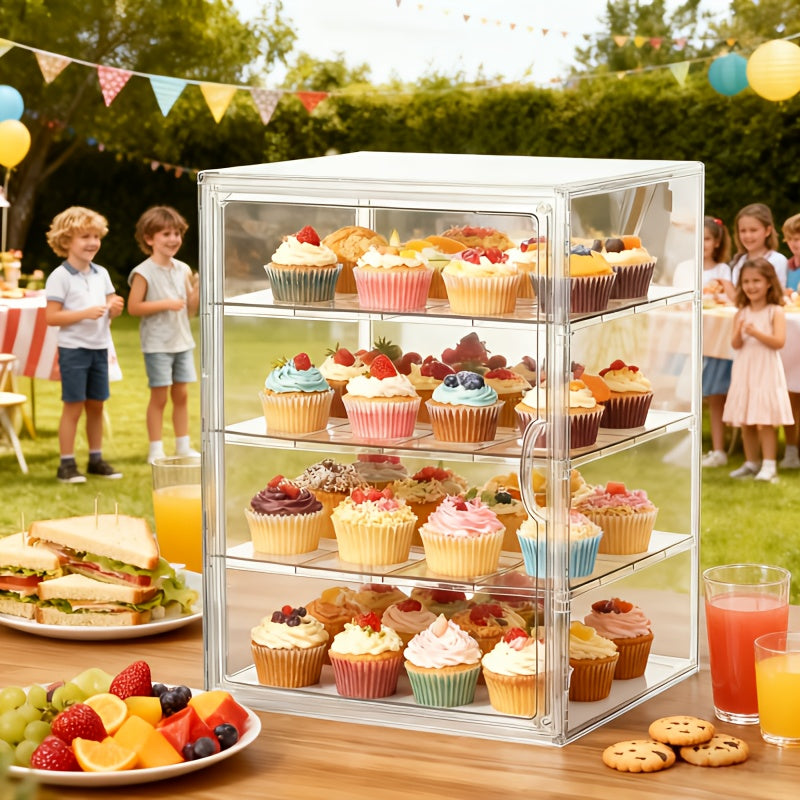 4-Tier Clear Bread Box with Magnetic Door Adjustable Bakery Display Case Countertop Organizer for Bread Muffins Bagels Pastries – Food-Safe Durable Plastic Kitchen Storage
