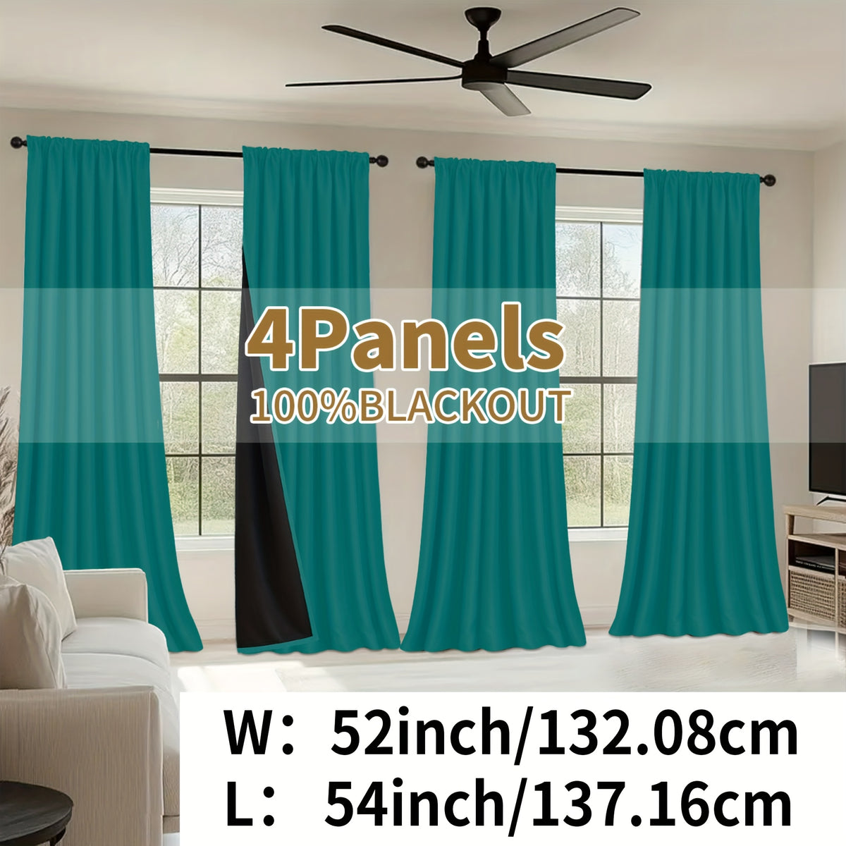 Blackout Curtains Rod Pocket 4 Panels - Thermal Insulated Room Darkening Noise Reducing Matte Drapes for Bedroom Living Room Office, 9 Colors 11 Sizes