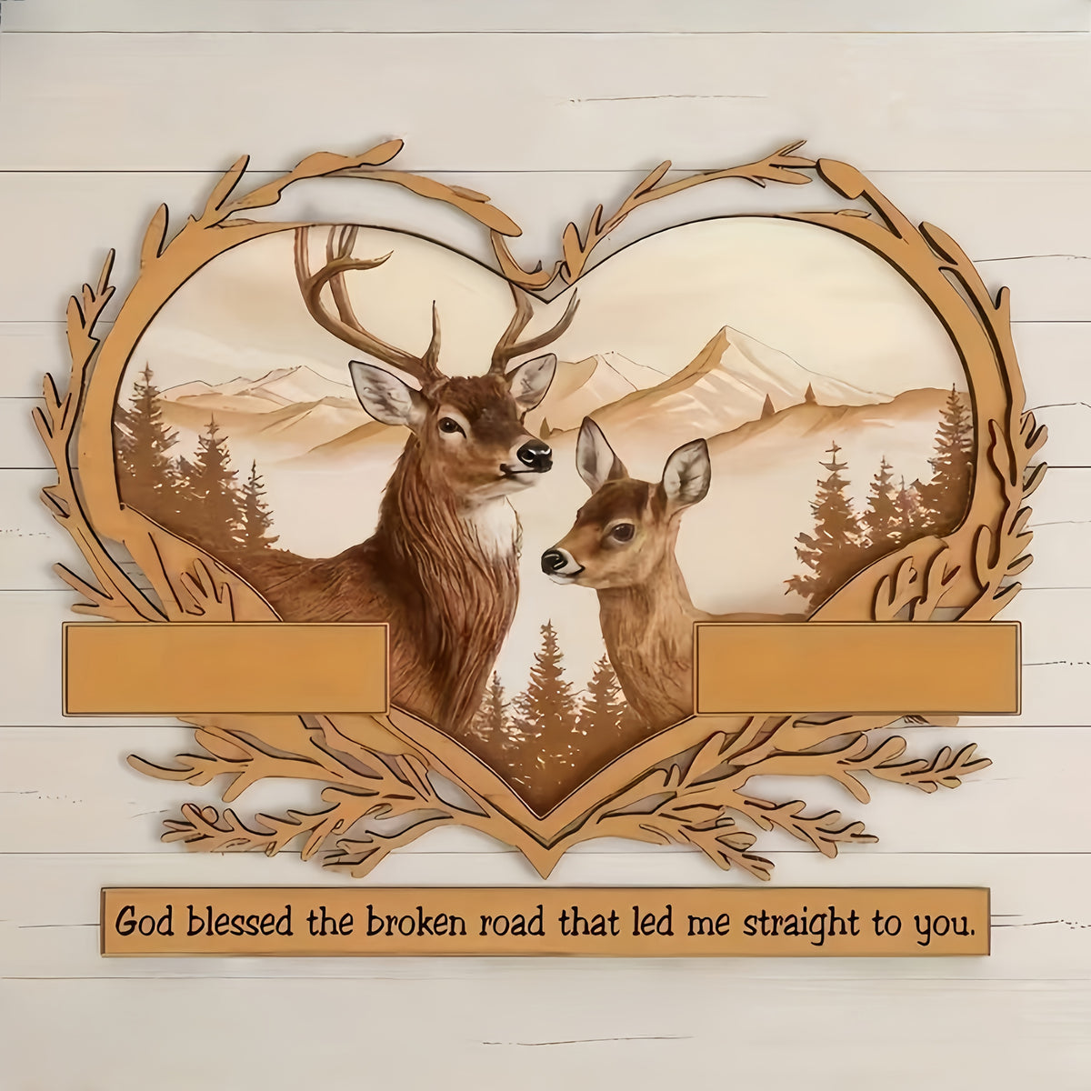 Personalized Couples Canvas Wall Art - Custom Deer & Mountains 2D Flat Print with Two Names, Romantic Gift for Couples, Anniversary Wedding Bedroom Decor