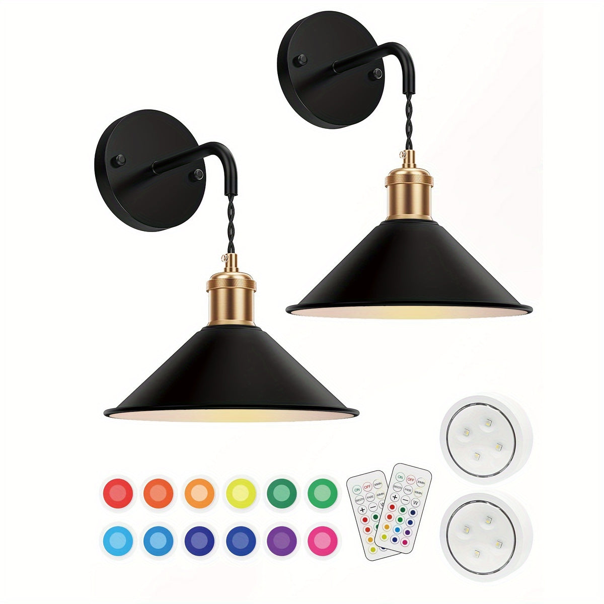 RGB Wireless Wall Sconce Set of 2 – Battery Operated Dimmable Wall Lamp with Remote, 13 Color Modes, Timer & Memory Function for Bedroom & Living Room