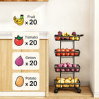 Fruit and Vegetable Basket Storage Cart with Wheels 4-Tier & 5-Tier Stackable Metal Rolling Produce Rack for Kitchen Pantry Bathroom Corner