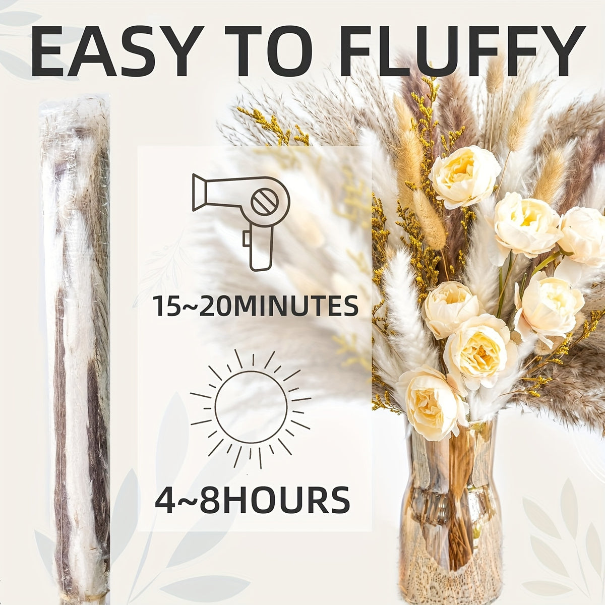 Dried Pampas Grass Bouquet with Artificial White & Beige Roses – 51 or 91 Piece Large Boho Floral Arrangement for Wedding, Home & Farmhouse Centerpiece, Rustic Table Decor (No Vase Included)