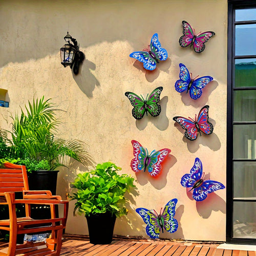 3D Metal Butterfly Wall Art Set of 8 – Colorful Hanging Iron Butterflies for Garden, Patio, Fence & Courtyard | All-Season Outdoor & Indoor Wall Decor, Unique Mother’s Day & Housewarming Gift