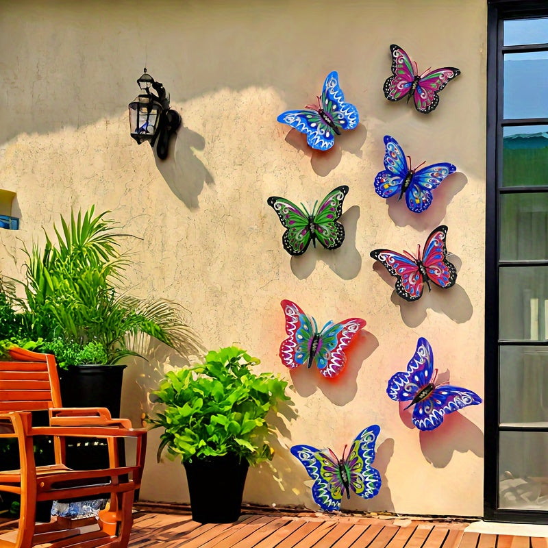 Metal Butterfly Wall Art Decorations Set of 8 – Colorful 3D Iron Butterfly Wall Decor for Garden Patio Indoor Walls, All-Season Outdoor Wall Art, Mother's Day Father's Day Gift